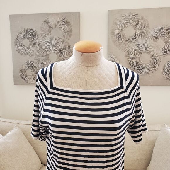 TALBOTS Navy/ White Stripe Short Sleeve Top Size Medium - Picture 2 of 9